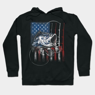 Fishing American Flag  USA Bass Fisherman Hoodie